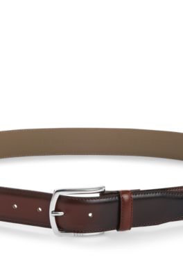 Italian-leather belt with polished logo buckle, Brown