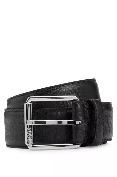 Italian-leather belt with branded roller and silver hardware