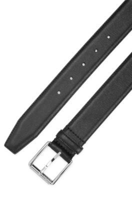 Italian-leather belt with branded roller and silver hardware, Black