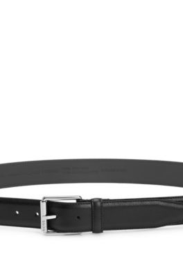 Italian-leather belt with branded roller and silver hardware, Black
