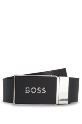 Reversible plaque-buckle belt in Italian leather, Black