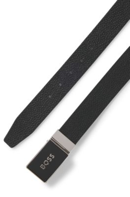 Reversible plaque-buckle belt in Italian leather, Black