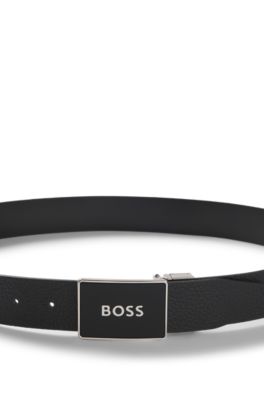Reversible plaque-buckle belt in Italian leather, Black