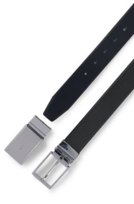 Italian-leather belt with branded keeper in gift box, Black