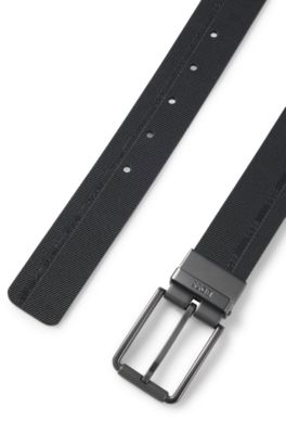 Reversible Italian leather belt in printed and coated finishes , Black
