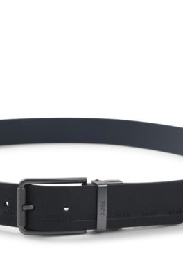 Reversible Italian leather belt in printed and coated finishes , Black