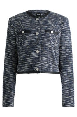 Hugo Boss Cropped Jacket In Cotton Tweed In Patterned