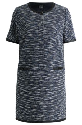 Hugo Boss Relaxed-fit Dress In Tweed In Patterned