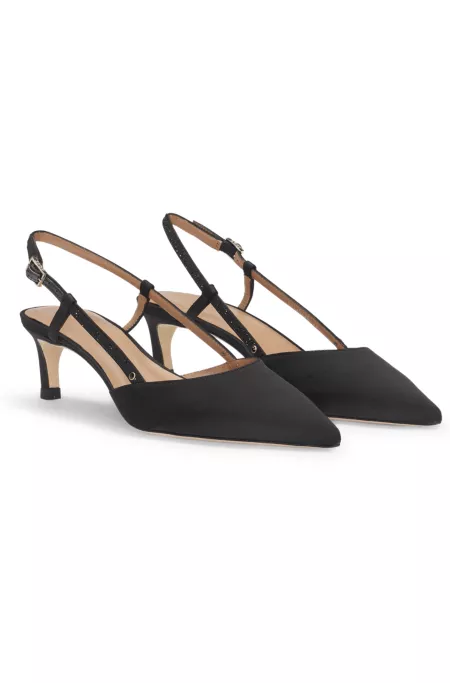 Slingback pumps in soft satin with pointed toe