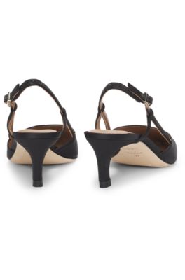 Slingback pumps in soft satin with pointed toe, Black