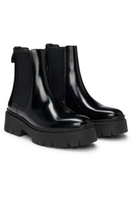 Hugo Boss Block-heel Chelsea Boots In Faux Leather In Black