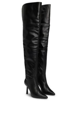 Over-the-knee boots in faux leather, Black