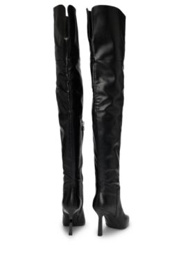 Over-the-knee boots in faux leather, Black