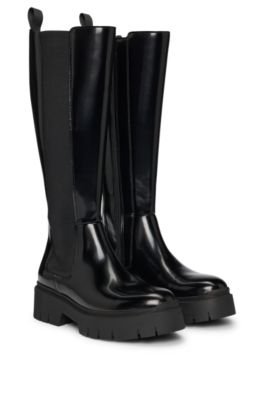 HUGO Knee high Chelsea boots in faux leather Black