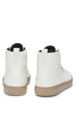 HUGO - High-top trainers in grained faux leather - White