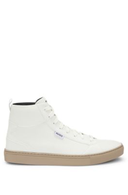 High-top trainers in grained faux leather, White
