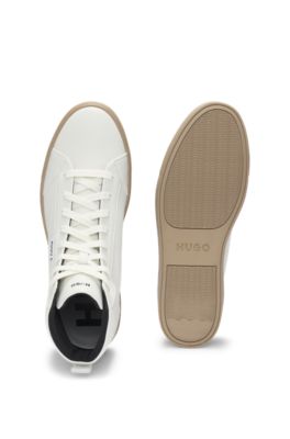 HUGO - High-top trainers in grained faux leather - White