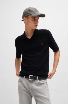 Cintur&oacute;n de piel italiana con logo en la hebilla corredera, Negro