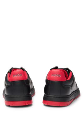 Faux-leather sneakers with contrasting details, Black