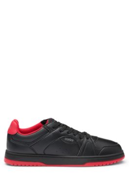 Faux-leather sneakers with contrasting details, Black