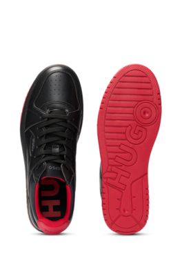 Faux-leather sneakers with contrasting details, Black