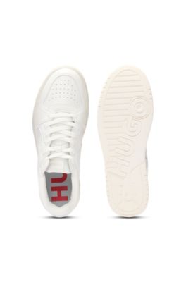 Faux-leather sneakers with contrasting details, White