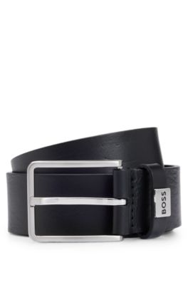 Logo-keeper belt in Italian leather, Black