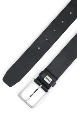 Ceinture en cuir italien avec passant logot&eacute;, Noir