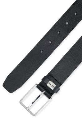 Logo-keeper belt in Italian leather, Black