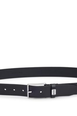Logo-keeper belt in Italian leather, Black