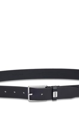Logo-keeper belt in Italian leather, Black