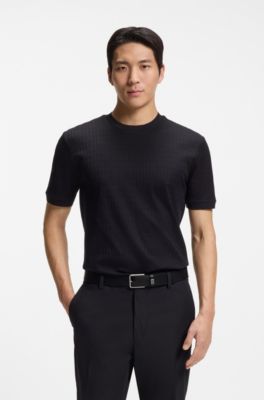 Logo-keeper belt in Italian leather, Black