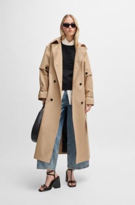 Trench crois&eacute; en coton, Beige clair