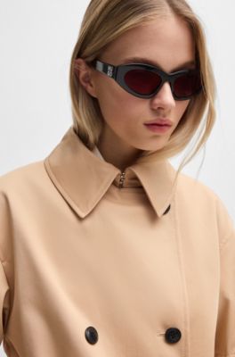 Trench crois&eacute; en coton, Beige clair