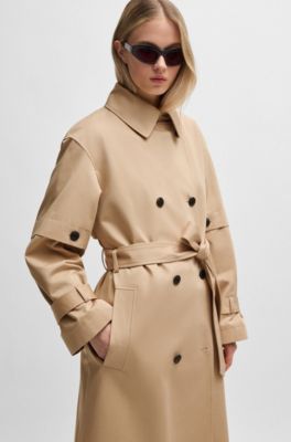 Trench crois&eacute; en coton, Beige clair