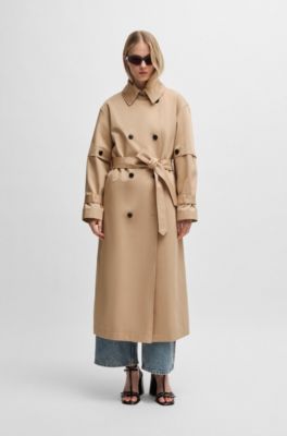 Trench crois&eacute; en coton, Beige clair
