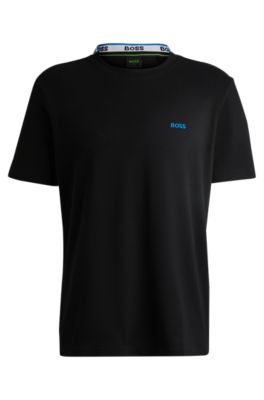 Hugo Boss Cotton-piqu T-shirt With Oxford-jacquard Back Collar In Black