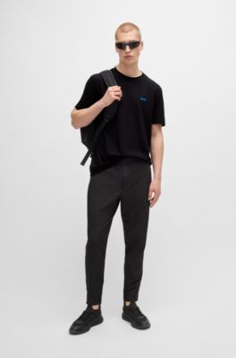 Camiseta de piqu&eacute; de algod&oacute;n con jacquard en la nuca, Negro