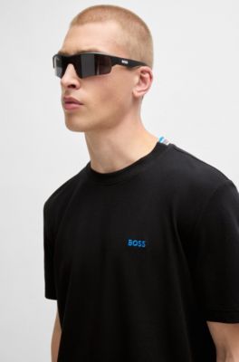 Camiseta de piqu&eacute; de algod&oacute;n con jacquard en la nuca, Negro