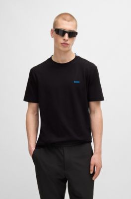Camiseta de piqu&eacute; de algod&oacute;n con jacquard en la nuca, Negro