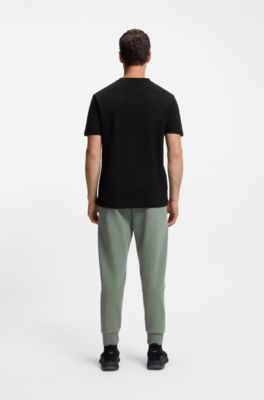 T-shirt en piqu&eacute; de coton avec dos de col &agrave; tissage jacquard, Noir