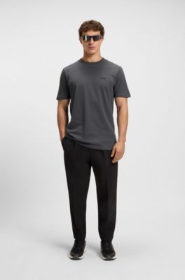 T-shirt en piqu&eacute; de coton avec dos de col &agrave; tissage jacquard, Gris sombre