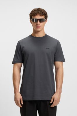 T-shirt en piqu&eacute; de coton avec dos de col &agrave; tissage jacquard, Gris sombre