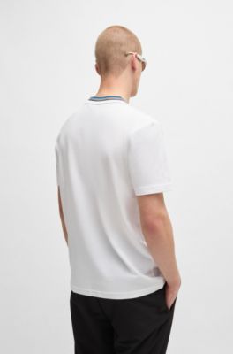 Camiseta de piqu&eacute; de algod&oacute;n con jacquard en la nuca, Blanco