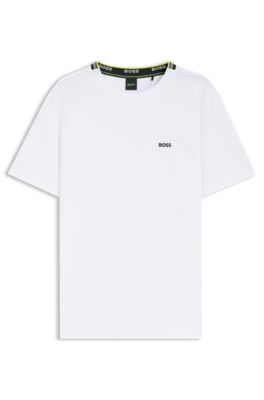 T-shirt en piqu&eacute; de coton avec dos de col &agrave; tissage jacquard, Blanc