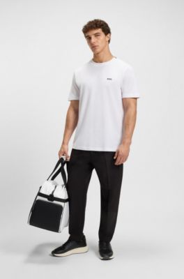 T-shirt en piqu&eacute; de coton avec dos de col &agrave; tissage jacquard, Blanc