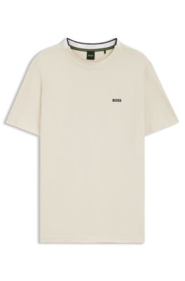 T-shirt en piqu&eacute; de coton avec dos de col &agrave; tissage jacquard, Blanc