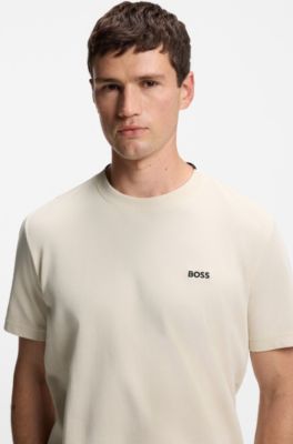 Embroidered-logo T-shirt in cotton piqu&eacute;, White