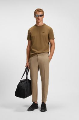 T-shirt en piqu&eacute; de coton avec dos de col &agrave; tissage jacquard, Marron