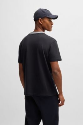 Camiseta de piqu&eacute; de algod&oacute;n con jacquard en la nuca, Azul oscuro